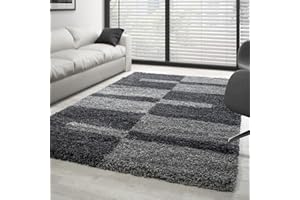 ‎CARPETTEX TEPPICH Carpettex Hochflor Teppich Wohnzimmer Shaggy Flokati Teppich Modern Kariert Design 100 x 200 cm Flur Teppich Läufer Grau - Teppich Bettvorleger Schlafzimmer Weich Flauschig Waschbar Küchenläufer