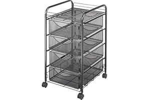 Safco Onyx Mesh Mobile Cart with 4 Drawers - Black