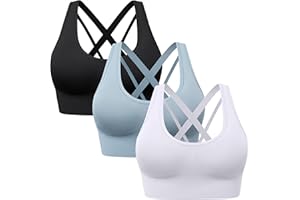 HBselect 3 Pack Comfort Strappy Sports Bras for Women UK with Removable Pads, Wireless Seamless Plus Size Sleep Bras for Girls in Yoga Bralette Running Leisure Crop Gym Stretch Tops Vest