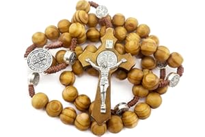 NAZARETH STORE Rosario di San Benedetto in legno d'ulivo, rosario cattolico con medaglia, fatto a mano da Gerusalemme