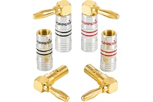 Poppstar 4 x High End vinklade banankontakter, bananplugg för högtalarkabel (till 6 mm²), högtalare, audio-videomottagare, 24