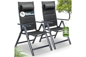 Casaria Set de 2 chaises de Jardin Aluminium Dossier réglable 8 Positions Rembourrage Max. 120kg Chaise à Dossier Haut Chaise Pliante terrasse Anthracite