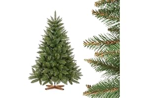 FairyTrees árbol de Navidad Artificial 120cm Abeto Natural con el Soporte de Madera | árbol Artificial con el Tronco Verde | Fabricado en EU