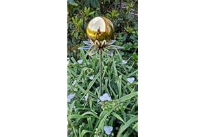 Jürgen Bocker Garten-Ambiente Blütenzauber Paris Rose Ball 10 cm Stainless Steel Garden Stake Decoration with Rod 80 cm (Polished Gold)