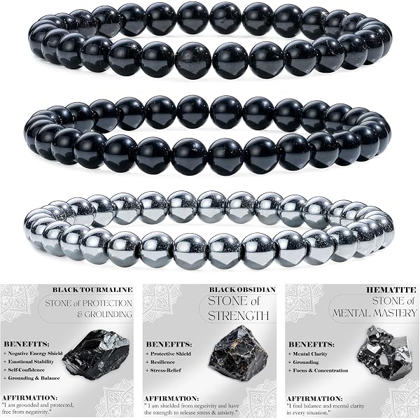 JTLB Bracciale Unisex In Pietra Naturale Ossidiana Nera Con Pixiu E Dzi - Portafortuna Feng Shui 12mm