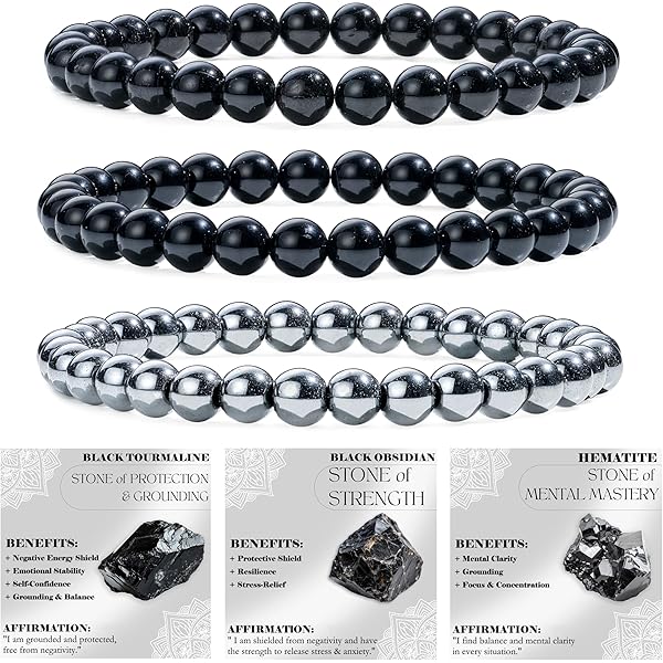 JTLB Bracciale Unisex In Pietra Naturale Ossidiana Nera Con Pixiu E Dzi - Portafortuna Feng Shui 12mm