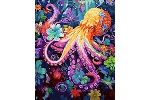 TISHIRON Malowanie według liczb, dla dorosłych ropuchy i kwiaty pędzlem i farbą akrylową – "zrób to sam" ręcznie malowane płótno obraz olejny zestaw jako prezent 40 x 50 cm