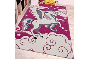Paco Home Kids Rug Little Unicorn Pink Cream Turquoise, Size:80x150 cm