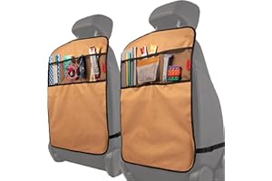 LUSSO GEAR Seat Back Protectors (2 Pack) - Car Kick Mats with Odor Free, Premium Waterproof Fabric, Reinforced Corners to Prevent Sag, and 3 Mesh Pockets for Great Storage