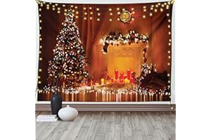 ABAKUHAUS Navidad Tapiz, Romántico Año Nuevo, Decoración de pared para el dormitorio, la sala de estar y la residencia universitaria, 230 x 140 cm, Naranja