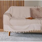 Bumedo Buldan İşi Kaymaz Pamuklu Koltuk &Ouml;rt&uuml;s&uuml; 170x210 Cm Koltuk Şalı &Ccedil;ekyat Kanepe &Ouml;rt&uuml;s&uuml; (Vizon)