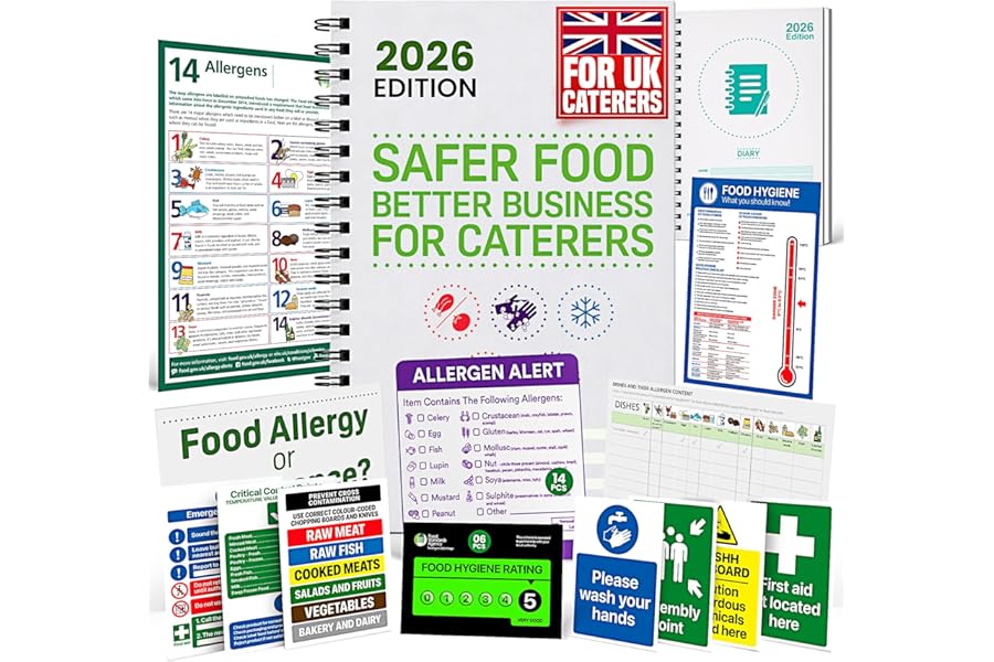 Safer Food Better Business 2026 | SFBB Food Safety Pack | Food Hygiene Record Book, 13-Month Diary & Allergen Labels | Health & Safety Book for Caterers | FSA-Recognised, EHO Compliant