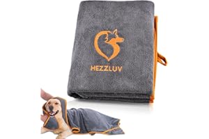 HezzLuv Dog Towel, 130 X 75CM Large Soft Pet Towels, Luxury Microfibre Dog Towels for Dogs, with 4 Corner Pockets, Fast Drying, Super Absorbent Pet Bathrobe Towels for Dogs Cats or Other Pets(Orange)