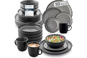 SÄNGER Sydney | Kombiservice 6 Personen, Teller Set Kaffeebecher Pastaschale 30 tlg, Steingut Geschirr Set spülmaschinen- mikrowellen- kratzfest, Geschirrset aus Steingut dunkel grau| VALUE COLLECTION