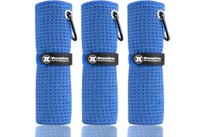 Handy Picks Toalla de Golf de Microfibra (40 x 40 cm) con Clip de mosquetón, diseño de gofre, Toalla de Golf con Cierre de Gancho y Bucle, la práctica Toalla de Limpieza de Golf (Azul)