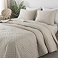 R.SHARE Beige Cream Tan Queen Size Quilt Bedding Sets with Pillow Shams, Boho Lightweight Soft Bedspread Coverlet, Quilted Blanket Thin Comforter Bed Cover for All Season, 3 Pieces, 90x90 inches