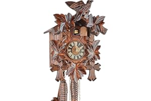 Eble Reloj de cuco original de la Selva Negra de madera auténtica, unidad mecánica de 1 día, certificado VDs, cinco hojas, 23 cm, 11311