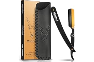MARKHOR® Matte Black with 24K Gold Plated - Cut Throat Razors for men, Premium Quality Straight Razors for Men - Professional Barber Razor, Straight Edge Razors