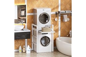 MSFE Regal über Waschmaschine mit Regalbrett, Höhenverstellbarer Wäschetrocknerständer, Verbindungsrahmen Kit für Waschmaschine & Trockner,Tragfähigkeit 350 kg,Patentiertes Produkt,73 * 64 * 115cm