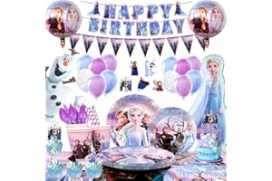 FRUITFUL PARTY Frozen Geburtstagsdeko,184pcs Eiskönigin Geburtstagsdeko&Frozen Partygeschirr Set-Anna und Elsa Geburtstagsdeko Luftballon Banner&Frozen Pappteller Servietten etc Frozen Birthday Party Supplies