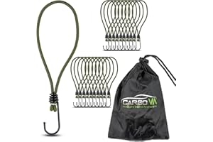 CARGO VA INTELLIGENT VEHICLE ACCESSORIES CargoVA® - 20 tendimenti in gomma con ganci e pratica borsa, ganci di espansione per teloni e reti, 20 cm, colore: verde oliva