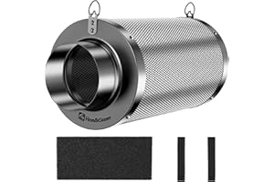 Hon&Guan Aktivkohlefilter 100mm mit Leichtes Carbon 250mm Lang, 38mm Dickes Holzkohlebett für Geruchskontrolle, Geruchsentfernung Luftwäscher für Rohrventilator, Grow-Zelte, Hydrokulturen