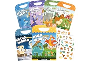 mycustomy – 6 Libros de Pegatinas Infantiles 1+ BPA Free con 120 Pegatinas Reutilizables Lavables – Sticker Book FSC