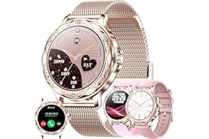 MYSHUN Smartwatch Damen mit Telefonfunktion, 1,2 Fitnessuhr Diamond Uhren Fitness Tracker 123 Sportmodi Aktivitätstracker 5ATM Wasserdicht mit Schlafmonitor Schrittzähler, Armbanduhr für IOS Android (Gold)