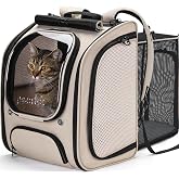 Pecute Cat Backpack, Large Bubble Backpack for Cats, Ergonomics, Khaki | Scalable,Sun Shade Curtain,Transparent Window,Safety
