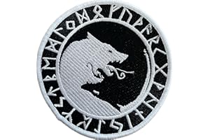 ‎HEIDENKLAMOTTEN Fenris im Runenkreis Aufnäher, gestickter Heidentum Patch zum annähen | bestickt Wikinger, Allvater Wotan, Fenrir-Wolf, Geschenk Vikings-Fan, Wolf