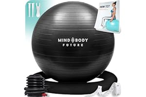 MIND BODY FUTURE Exercise Ball Chair (55cm, 65cm & 75cm) - Yoga Ball & Stability Ring. For Pregnancy, Balance, Pilates or Birthing Therapy. Use at Office, Gym or Home. Anti-Burst and Anti-Slip Premium Grade