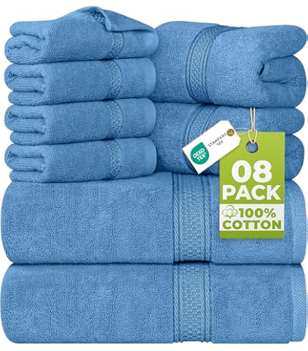 Set Asciugamani In Cotone 8 Pezzi, Antracite, Con Ganci, 2 Telo Bagno 70x140 Cm + 4 Asciugamani 50x90 Cm + 2 Ospiti 30x50 Cm, Morbido E Assorbente