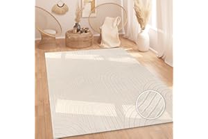 ‎PACO HOME Paco Home Teppich Wohnzimmer Schlafzimmer Hochflor Weich Uni Skandinavisch Boho Motiv 3D Optik Regenbogen Waschbar Creme, Grösse:200x280 cm