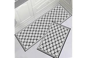 LLTTEER Kitchen Mats Rugs Sets Washable Non-Slip Kitchen Floor Mat 2 Pieces,Waterproof PVC Kitchen Mat Door Mat for Kitchen,Hallway,Living Room,Bedroom,Bathroom (Geometric 01, 40 x 60+40 x 120 cm)