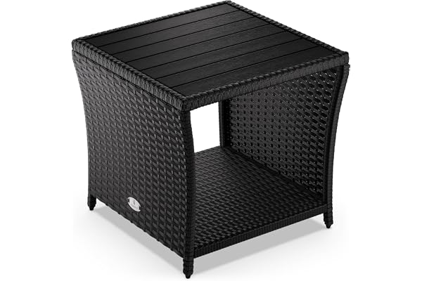 Casaria Table d'appoint en polyrotin Noir Plateau de Table en WPC 45x45x40cm Table Jardin Balcon réglable en Hauteur