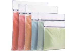 FUYOAL 6 PCS Mesh Laundry Bags with Zips, Large Fine Laundry Bags for Washing Machine Reusable Washing Bags for Laundry Wash Bags for Clothes, Socks, Underwear, Bra (60x50cm/50x40cm/40x30cm/30x20cm, White)