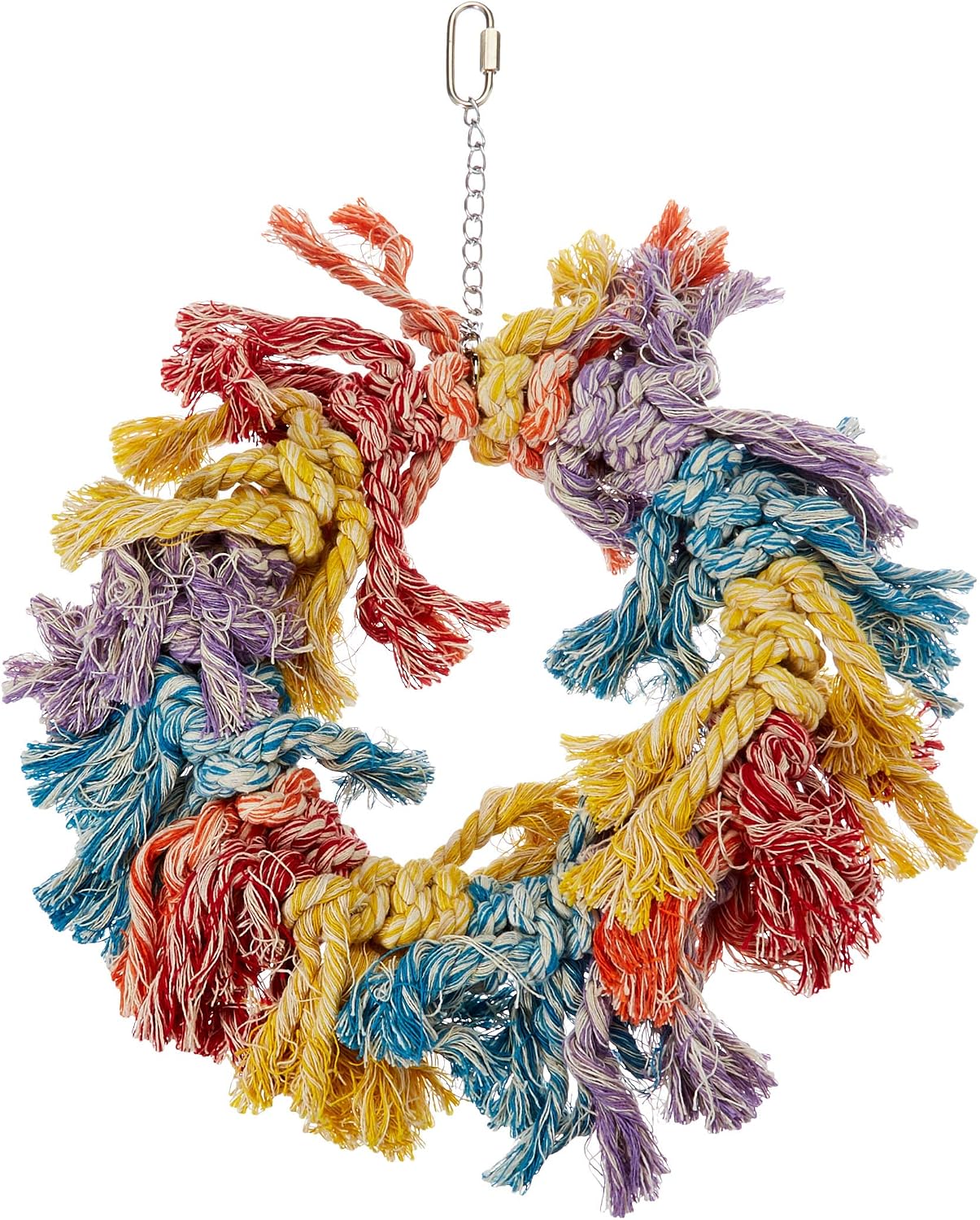 HAPPYPET Flossin Ring Bird Toy Large Durable Hanging Fun Interactive Climbing Swinging Perch Exercise Playing Cage Accessory for Parrots Cockatiels