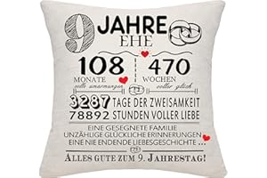 Bommex 9 Jahre Ehe Geschenk 9. Hochzeitstag Kissen Abdeckung Keepsake Dekoration Geschenk für Paare Eltern Frauen Männer Mama Papa Ehemann Frau Oma Opa Tante Onkel Freunde (9. Jahrestag)