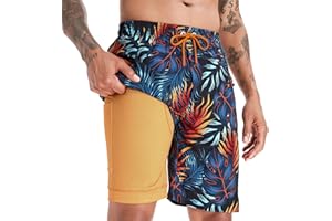 APTRO Swimming Shorts Men Swim Trunks with Compression Liner 2 in 1 Quick Dry Beach Summer 9'' Board Shorts with Zipper Pockets