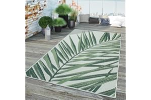 ‎TT HOME TT Home In-& Outdoor Teppich Wetterfest Balkon Küche Wohnzimmer Palmen Muster Modern, Farbe:Grün Beige 5, Größe:120 cm Rund