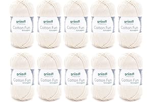 Filato per maglia/Gründl Cotton Fun (lana per maglieria, set per uncinetto, 100% cotone, 50 g/115 m, ferri: 3-4, 10 gomitoli da 50 g), Crema