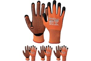 RUVIGRAB - Guante de Trabajo nitrilo FOAM puntos de PVC naranja Guantes para Jardinería, obra, agricultura, agarre y comodidad, Naranja/Negro