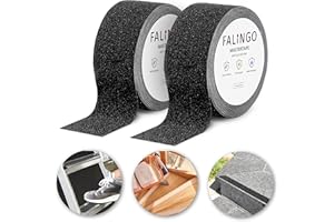 FALINGO Ruban adhésif antidérapant, 2 rouleaux 5 cm x 5 m, ruban adhésif de sécurité antidérapant en PVC, autocollant, escaliers, marches, antidérapant à l'intérieur et à l'extérieur (Noir)