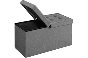 SONGMICS Storage Ottoman, Foldable Storage Bench, 38 x 76 x 38 cm, Flipping Lid, 300 kg Load Capacity, for Hallway, Living Room, Bedroom, Dark Grey LSF86GYZ