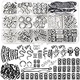 Fscwlmon 207Pcs Viking Hair Jewelry Nordic Runes Tube Beads,Accessories Kit for Braids Dreadlock Beard Locs,Metal Clips Cuff Rings,Braiding Beard Decoration Bracelets Pendant Necklace DIY Silver