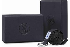IUGA Yoga Block Set of 2 (9"x6"x3") with Metal D-Ring Yoga Strap High Density Yoga Brick to Improve Strength Flexibility and Balance Light Weight and Non-slip Surface for Yoga & Pilates