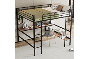 Racxily Letto a castello con quattro piccoli scaffali, letto in ferro con scrivania,Letto in metallo 140x200cm,letto a soppalco per bambini, adolescenti e adulti,nero