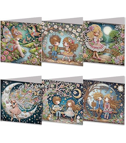 SHEGZHUC Set van 6 Diamond Painting wenskaarten, uil, vlinder, diamond painting kaarten, verjaardagskaarten, bedankkaart, zegentiekaart, feestdagkaarten, borduurwerk, kruissteek, diamantschilderij