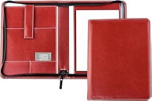 ‎DELMON VARONE - FINE LEATHERGOODS MADE IN GERMANY DELMON VARONE - Tablet Schreibmappe mit Reißverschluss inkl. Notizblock DIN A5 (50 Blatt) aus veganem Eco Kunstleder Rot - Organizer Konferenzmappe mit Stifthalter & Einsteckfach - Organisationsmappe
