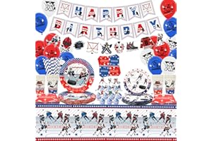 Obussgar Hockey Geburtstag Party Dekorationen - Ice Hockey Party Zubehör gehören Banner, Kuchen Topper, Teller, Tassen, Servietten, Luftballons für Jungen und Mädchen Geburtstagspartys (Banner)